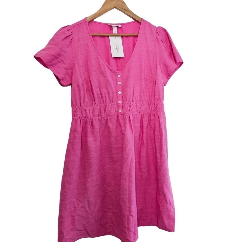 Isabel Maternity Dress Womens Size Small Pink V-Neck Fit and Flare Stretch
